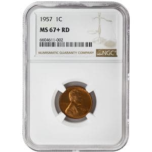 1957 1C, RD Lincoln Cent (Wheat Reverse) Rare Coin NGC MS67+