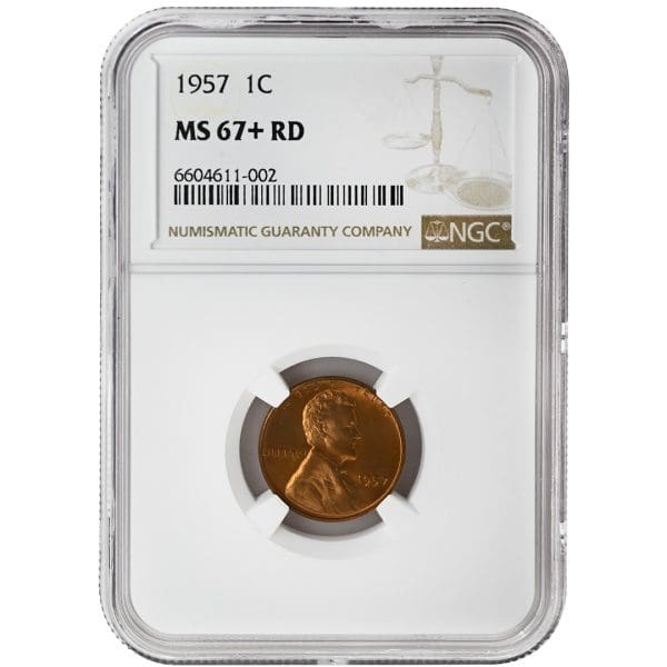 1957 1C Lincoln Cent, NGC MS67+