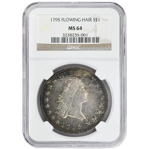 1795 $1 Flowing Hair Dollar, NGC MS61, B-1 BB-21 2 Leaves