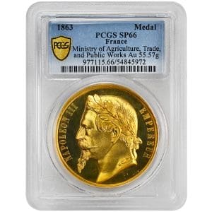 1863 France, Napolean III Emperuer Medal, PCGS SP66