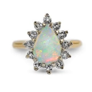 14K Yellow Gold Vintage Australian Opal & Diamond Ring
