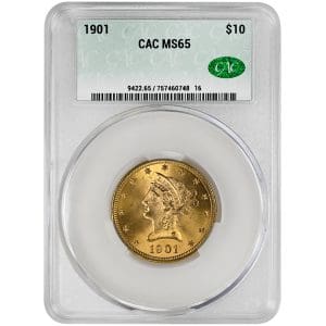 1901 $10 Liberty Head Rare Coin, CAC MS65
