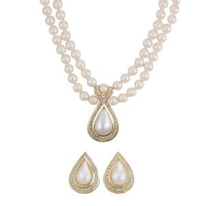 Pearl and Diamond Necklace and Earrings Set