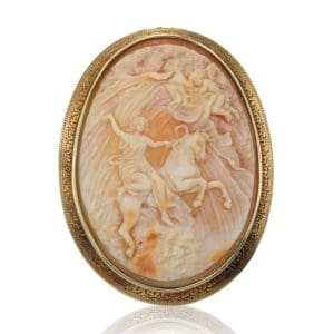 14K Antique Large Cameo Brooch "Heavens Opening"