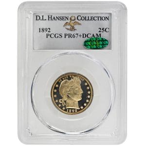 1892 25C Barber Quarter Rare Coin, PCGS PR67+ DCAM