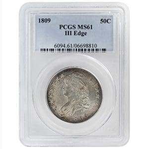 1809 50C Capped Bust Half Dollar Rare Coin, PCGS MS61 III Edge 