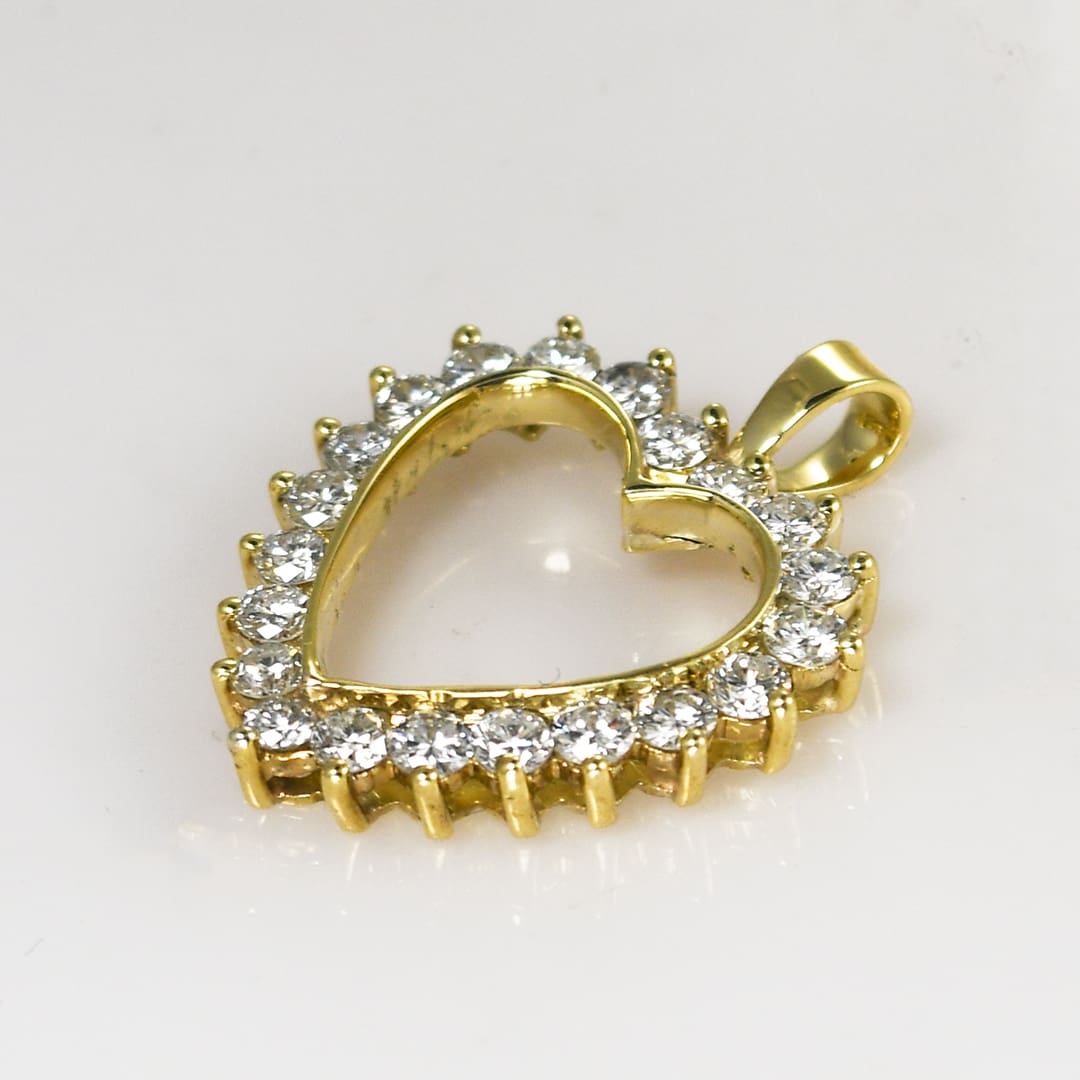 14K Yellow Gold Diamond Heart Pendant 1.00ct - Image 2