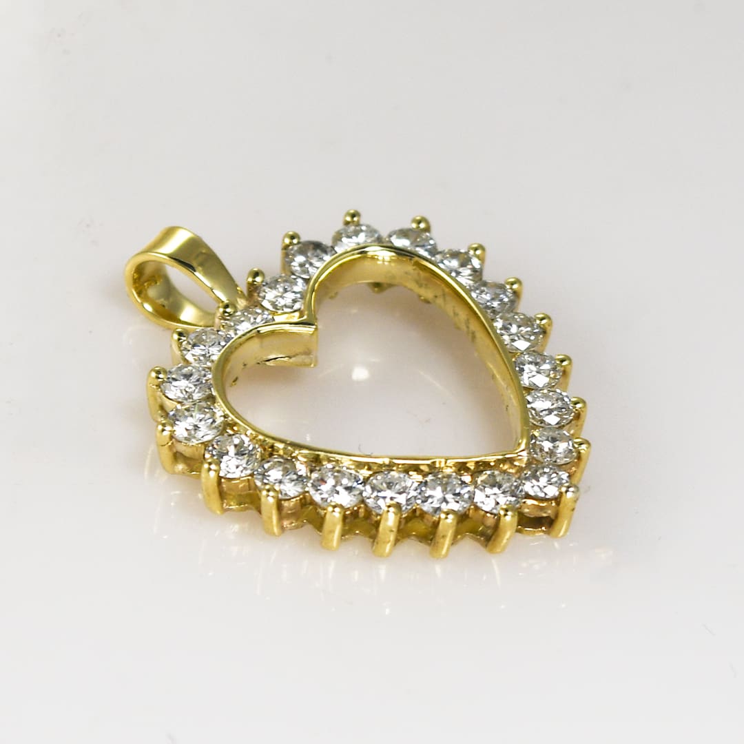 14K Yellow Gold Diamond Heart Pendant 1.00ct - Image 4