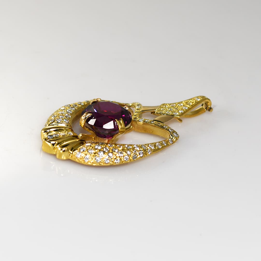 18K Yellow Gold Garnet & Diamond Pendant - Image 3