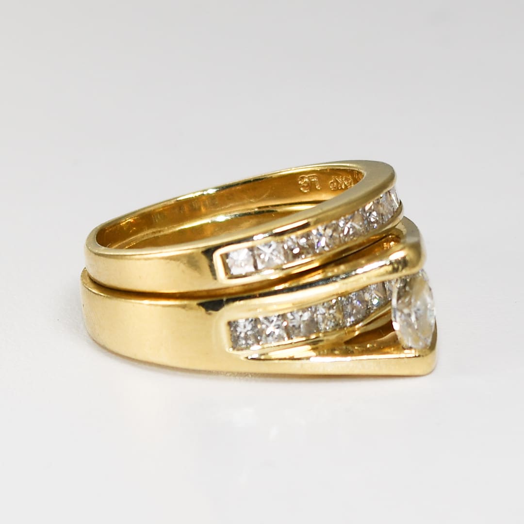 14K Yellow Gold Marquise Diamond Wedding Ring Set 0.83ct - Image 2