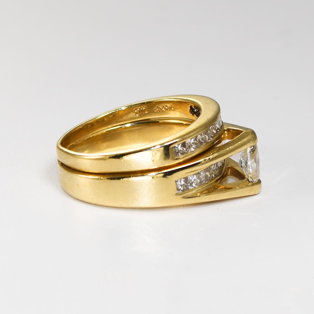 14K Yellow Gold Marquise Diamond Wedding Ring Set 0.83ct - Image 3