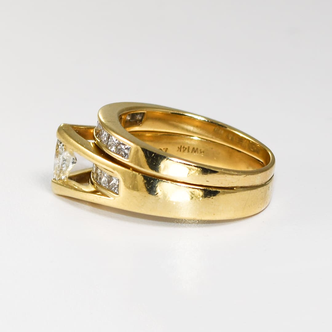 14K Yellow Gold Marquise Diamond Wedding Ring Set 0.83ct - Image 5