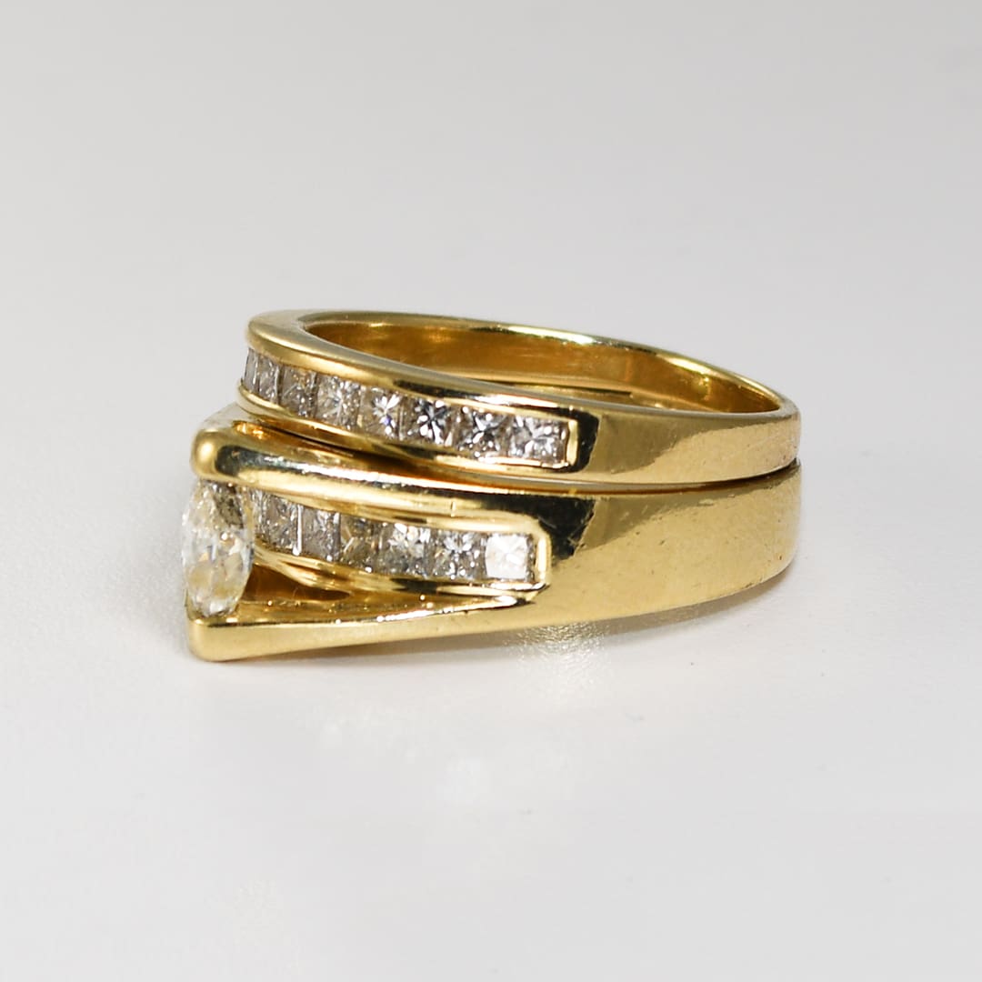 14K Yellow Gold Marquise Diamond Wedding Ring Set 0.83ct - Image 6