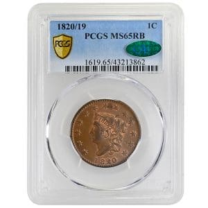 1820/19 1C Coronet Head Cent Rare Coin, PCGS MS65RB CAC