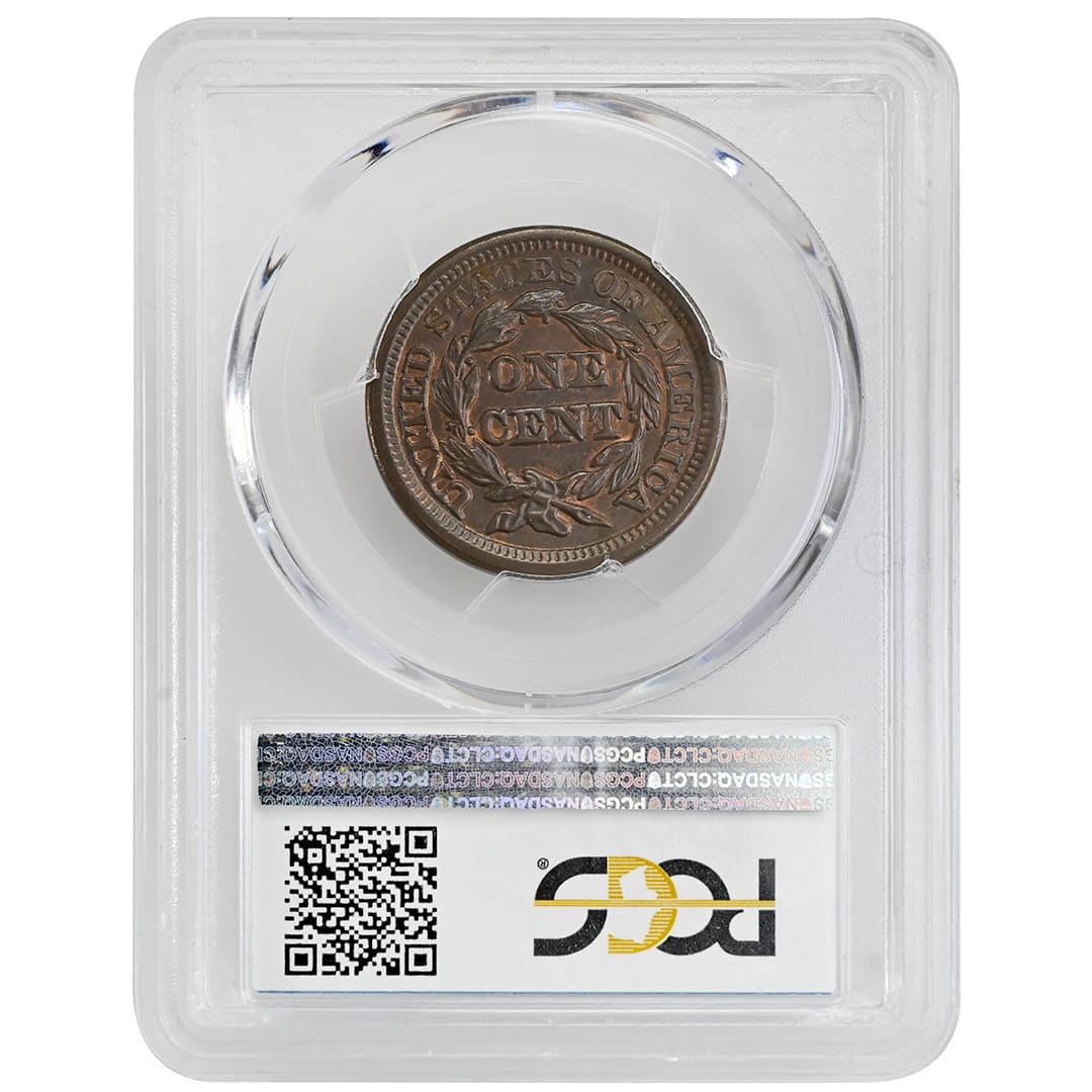 1847 1C Braided Hair Cent Rare Coin, PCGS MS66BN CAC