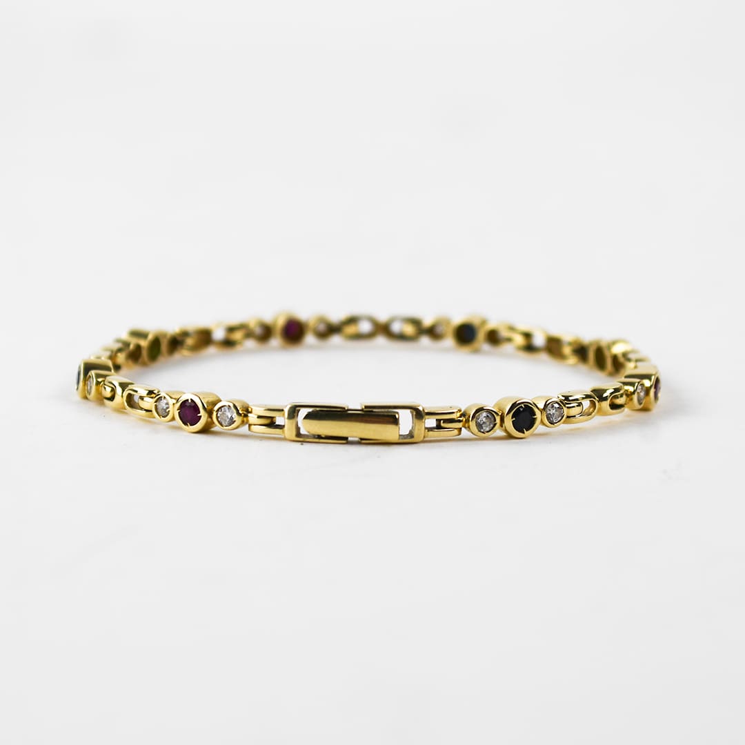 14K Yellow Gold Gemstone Bracelet 11.9g - Image 3