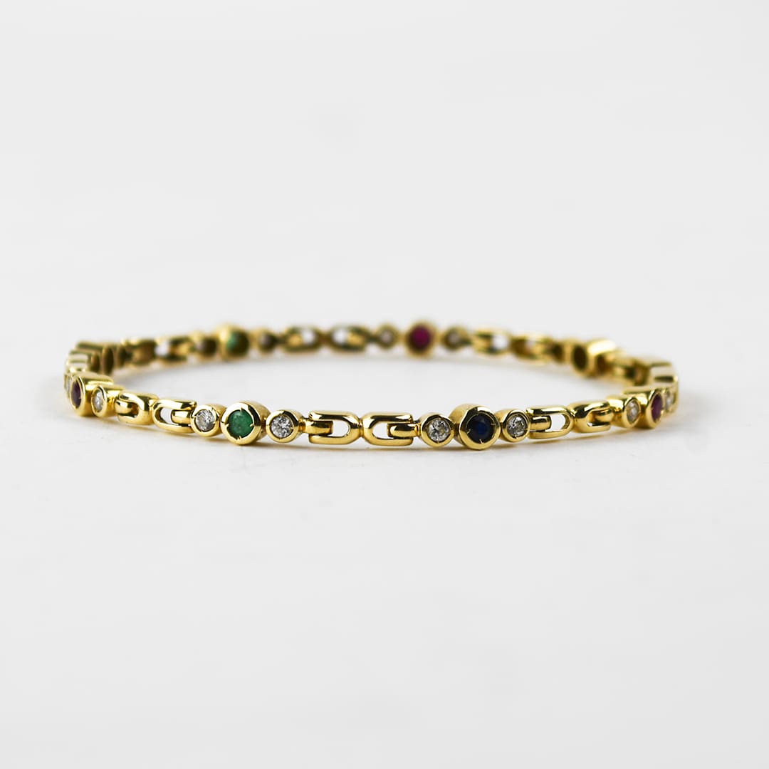 14K Yellow Gold Gemstone Bracelet 11.9g - Image 4