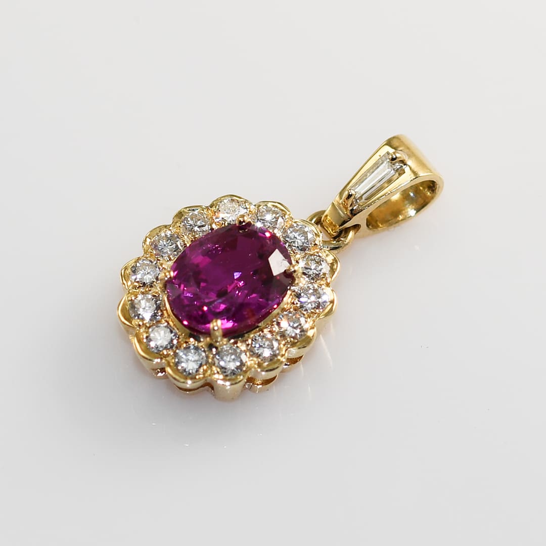 14K Yellow Gold Pink Sapphire & Diamond Pendant GIA 1.84ct