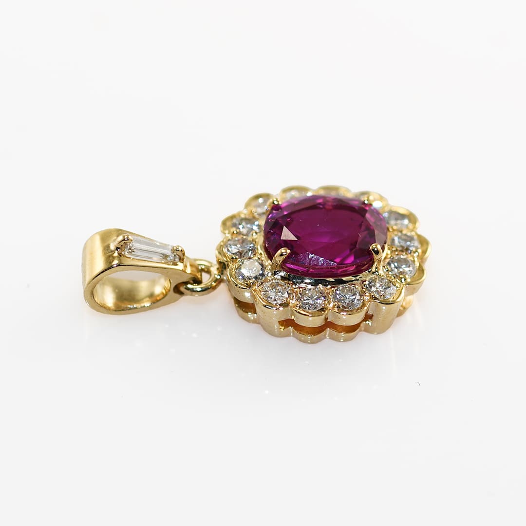 14K Yellow Gold Pink Sapphire & Diamond Pendant GIA 1.84ct