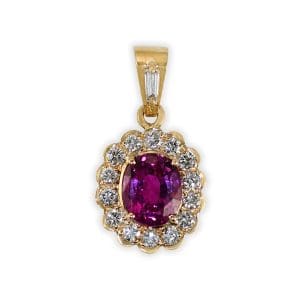 14K Yellow Gold Pink Sapphire & Diamond Pendant GIA 1.84ct