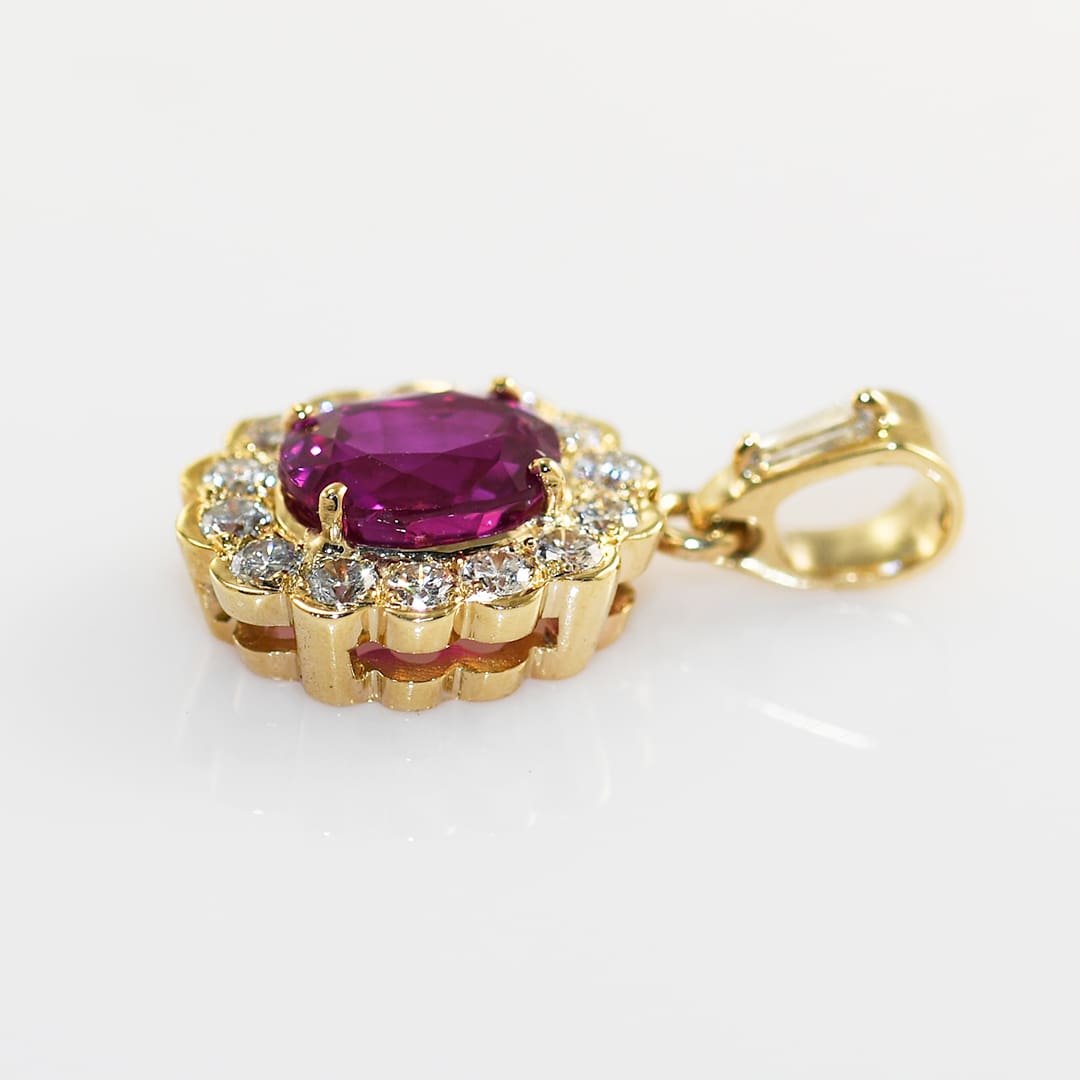 14K Yellow Gold Pink Sapphire & Diamond Pendant GIA 1.84ct