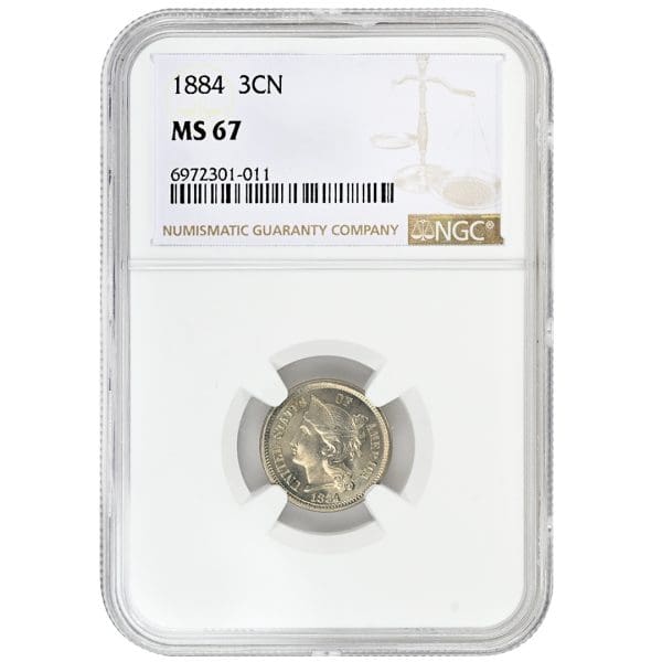 1884 3CN Three Cent Nickel, NGC MS67