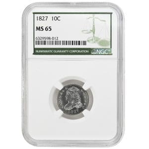 1827 10C Capped Bust Dime Rare Coin, NGC MS65