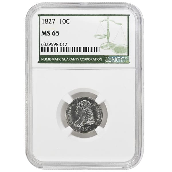 1827 10C Capped Bust Dime, NGC MS65