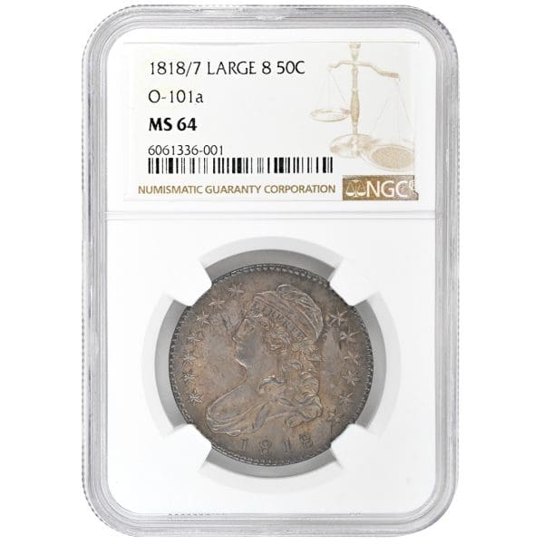 1818/7 50C Capped Bust Half Dollar, OVERDATE NGC MS64 Large 8