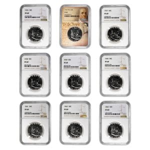 Set of 9 1955-1963 50C Franklin Half Dollars