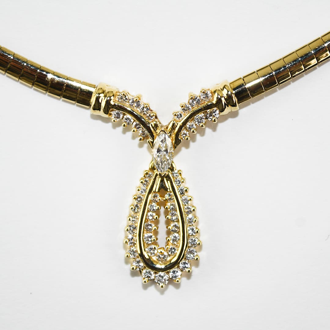 14K Yellow Gold Omega Link Diamond Pendant Necklace 0.63ct - Image 2