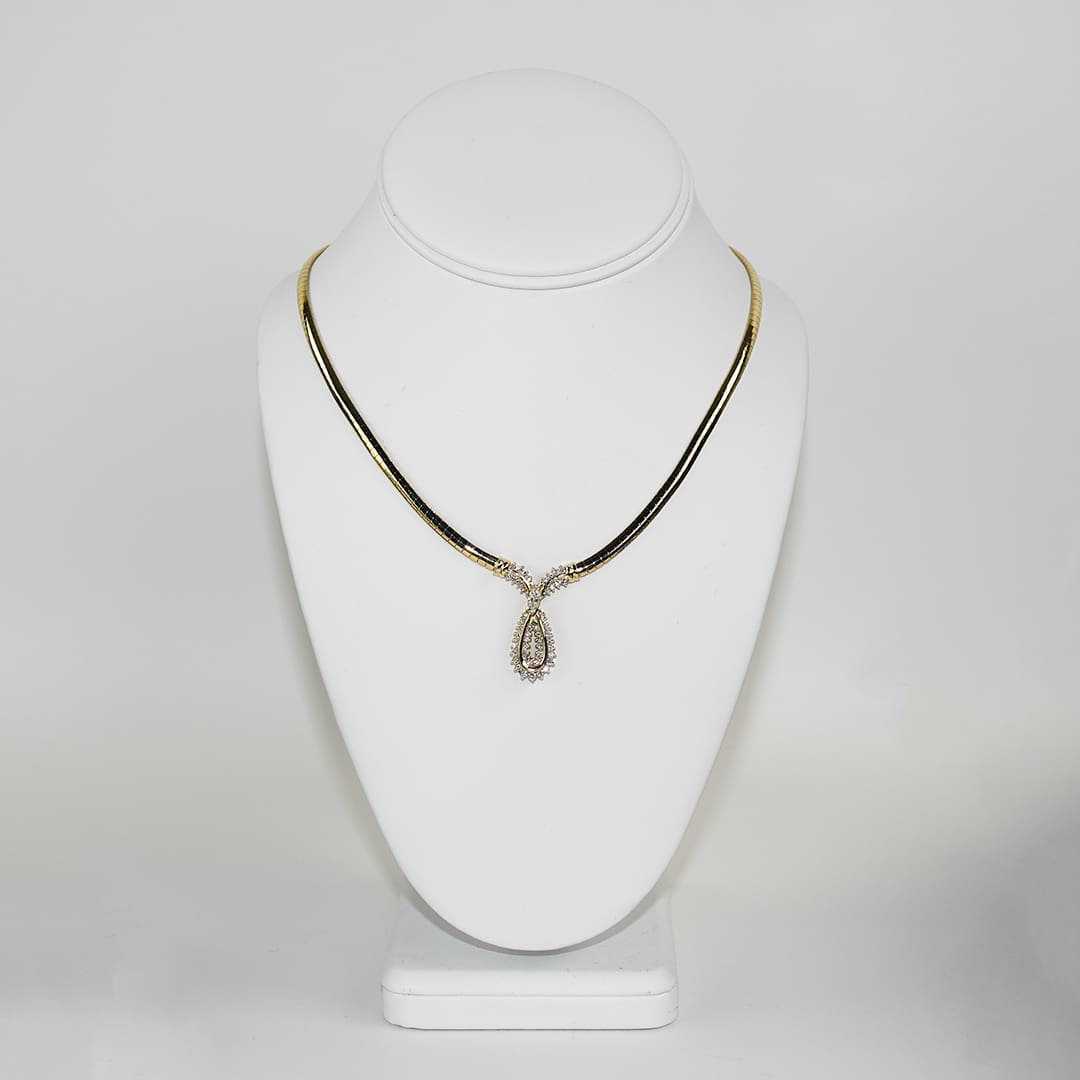 14K Yellow Gold Omega Link Diamond Pendant Necklace 0.63ct - Image 6
