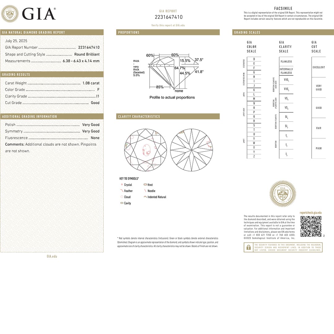 GIA Certified Round Brilliant Loose Diamond 1.08ct - Image 4