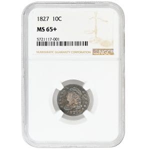 1827 10C Capped Bust Dime Rare Coin NGC MS65+