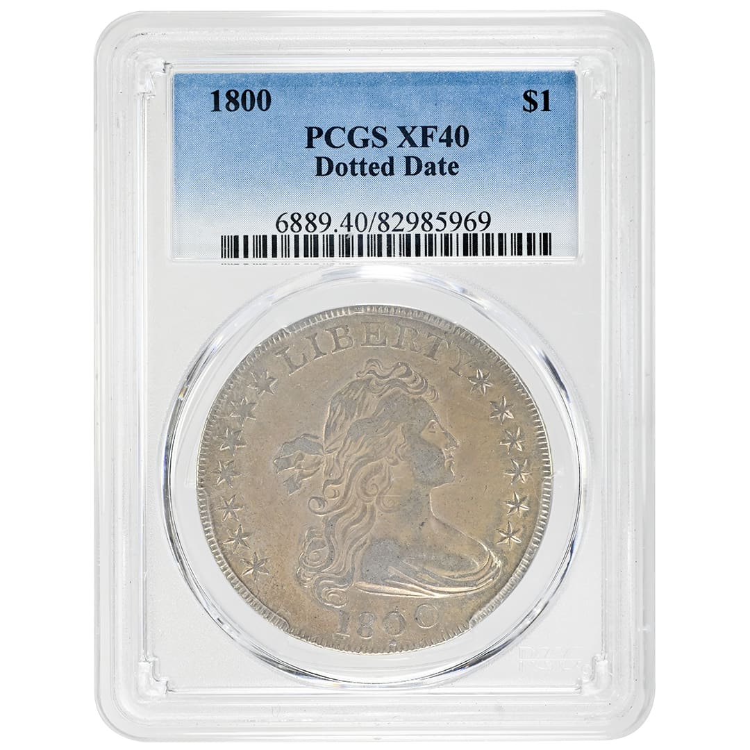 1800 $1 Bust Dollar PCGS XF40, Dotted Date Draped - Tangible
