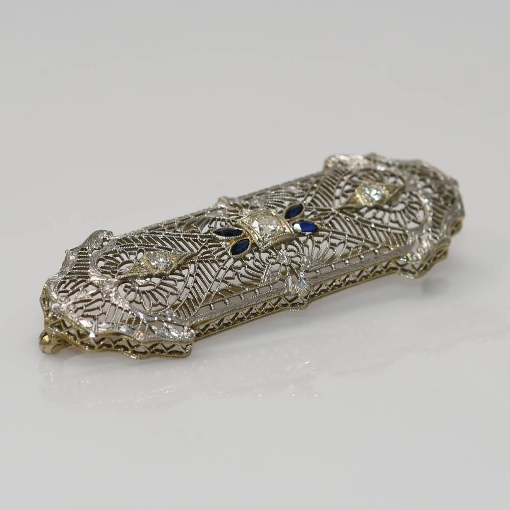14K White Gold Art Deco Diamond Brooch, .20tdw, 5.5g - Image 3