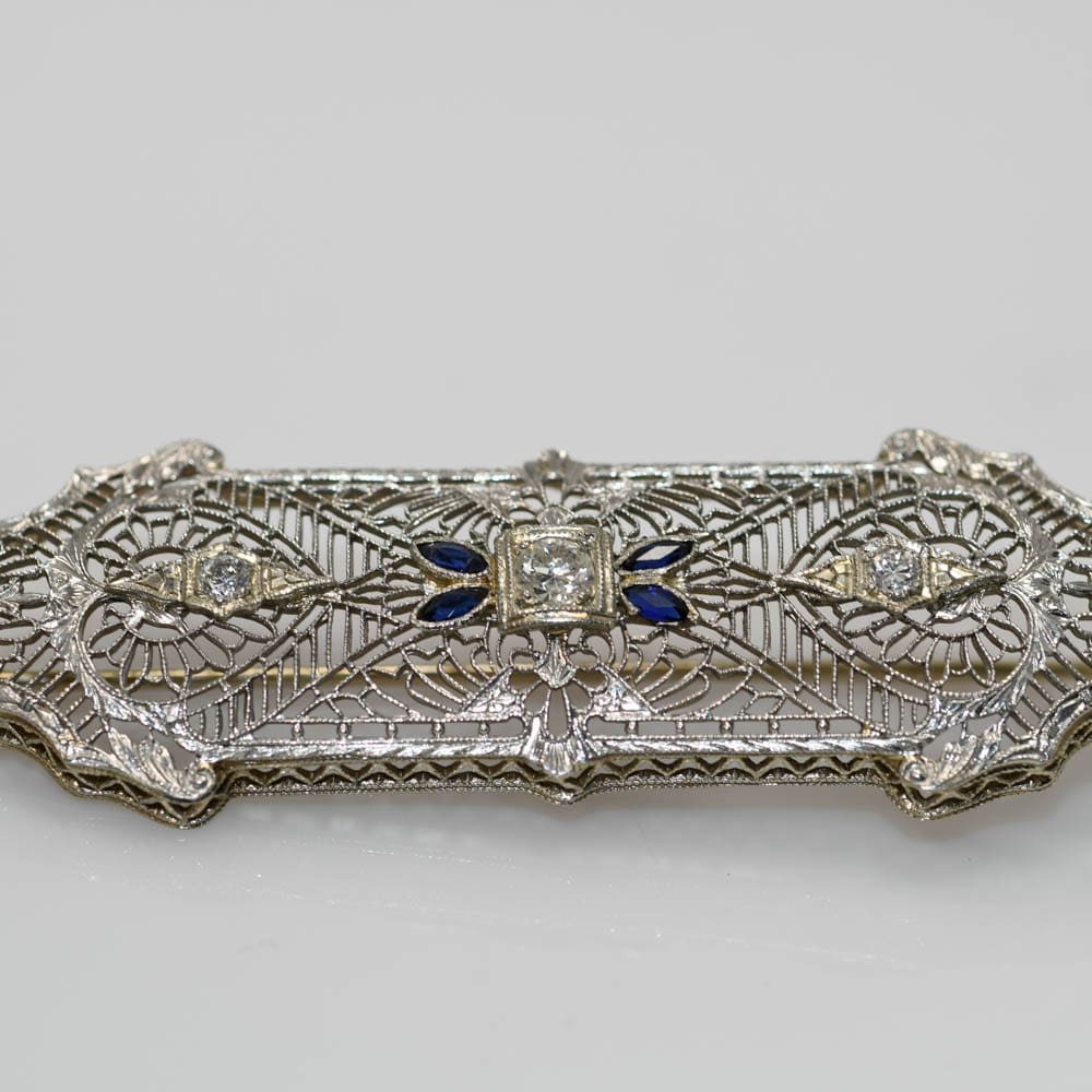 14K White Gold Art Deco Diamond Brooch, .20tdw, 5.5g - Image 4