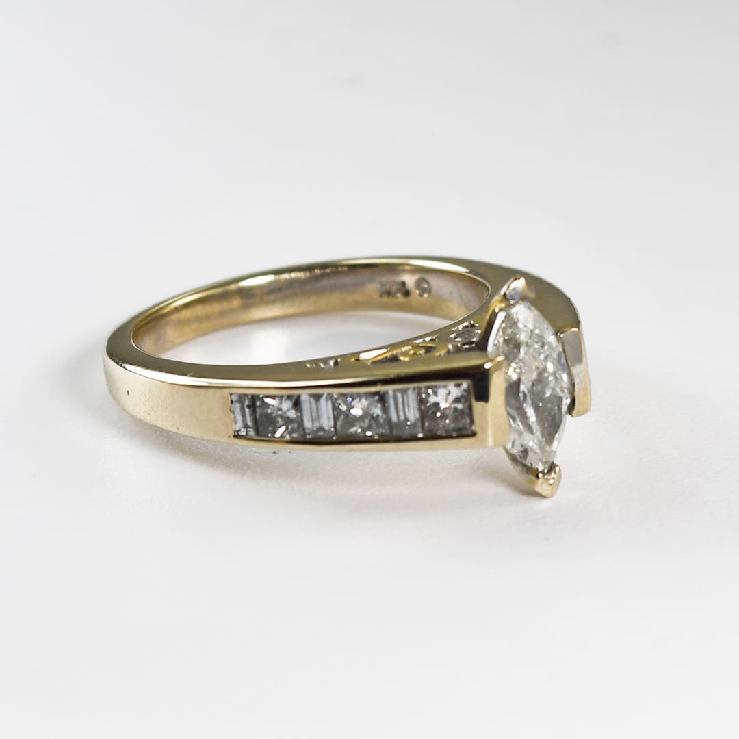 14K White Gold Marquise Diamond Engagement Ring 1.25ct - Image 2