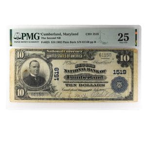 1902 $10 Plain Back Cumberland Maryland National Bank Note