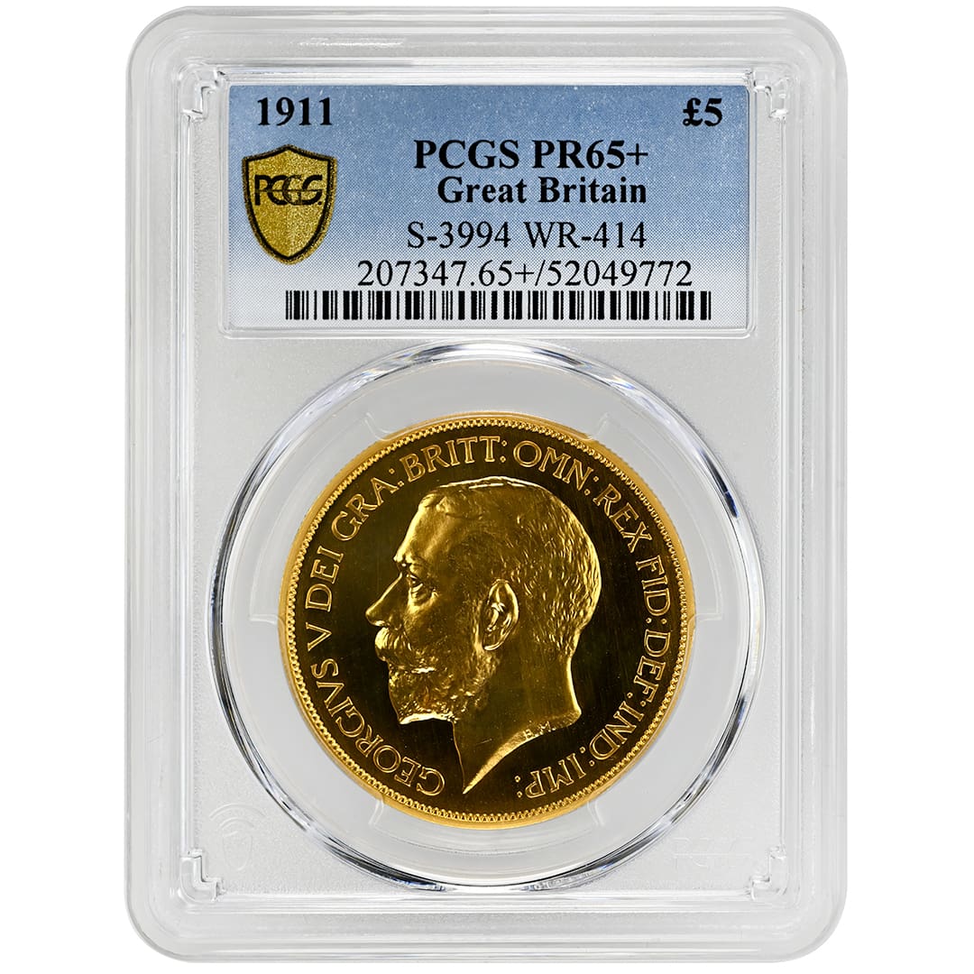 1911 5 Sovereign GREAT BRITAIN PCGS PR65+ George V