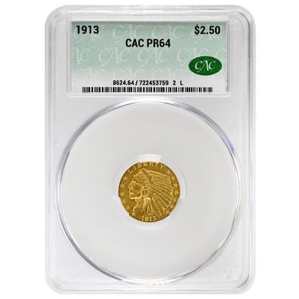 1913 $2.50 Indian CAC Grade PR65