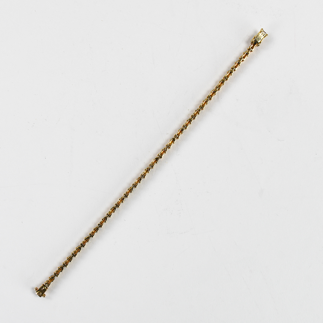 14K Yellow Gold Diamond & Sapphire Tennis Bracelet 9.6g - Image 6