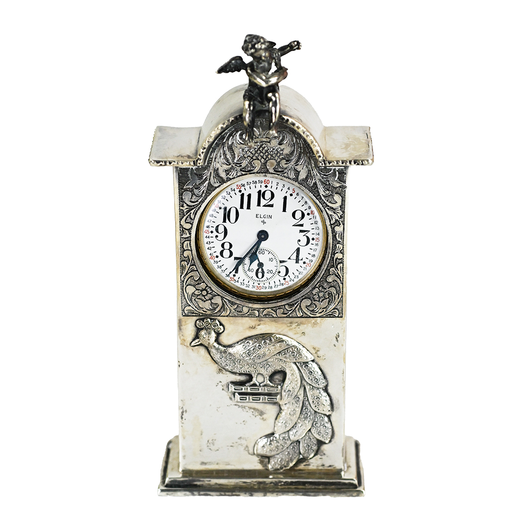 Sterling Silver Watch Display Case with Elgin 1948 Pocket Watch