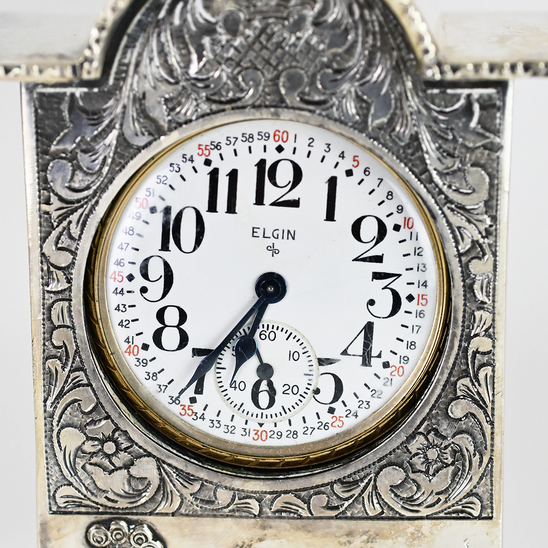 Sterling Silver Watch Display Case with Elgin 1948 Pocket Watch - Image 2