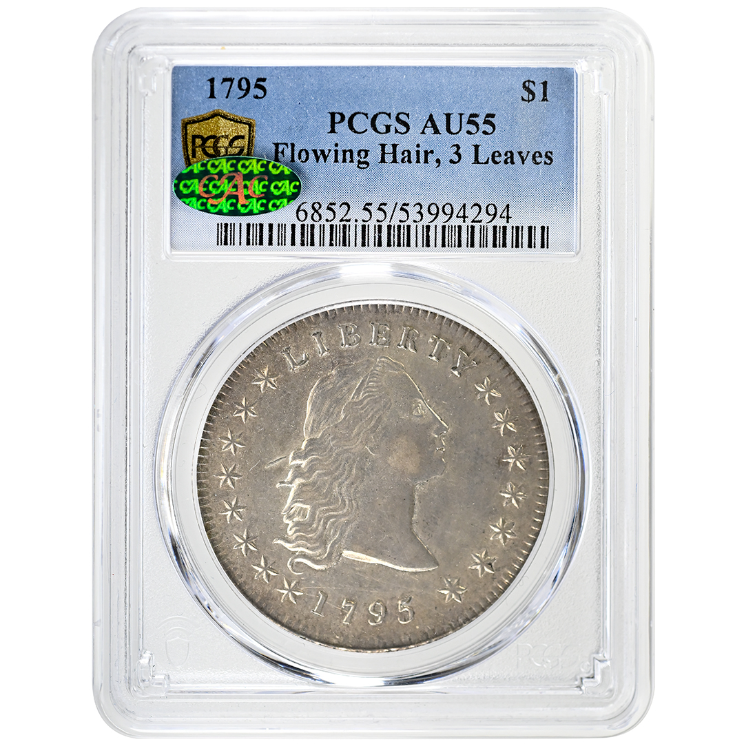 1795 $1 3 Leaves Flowing Hair Dollar PCGS AU55 CAC - Tangible
