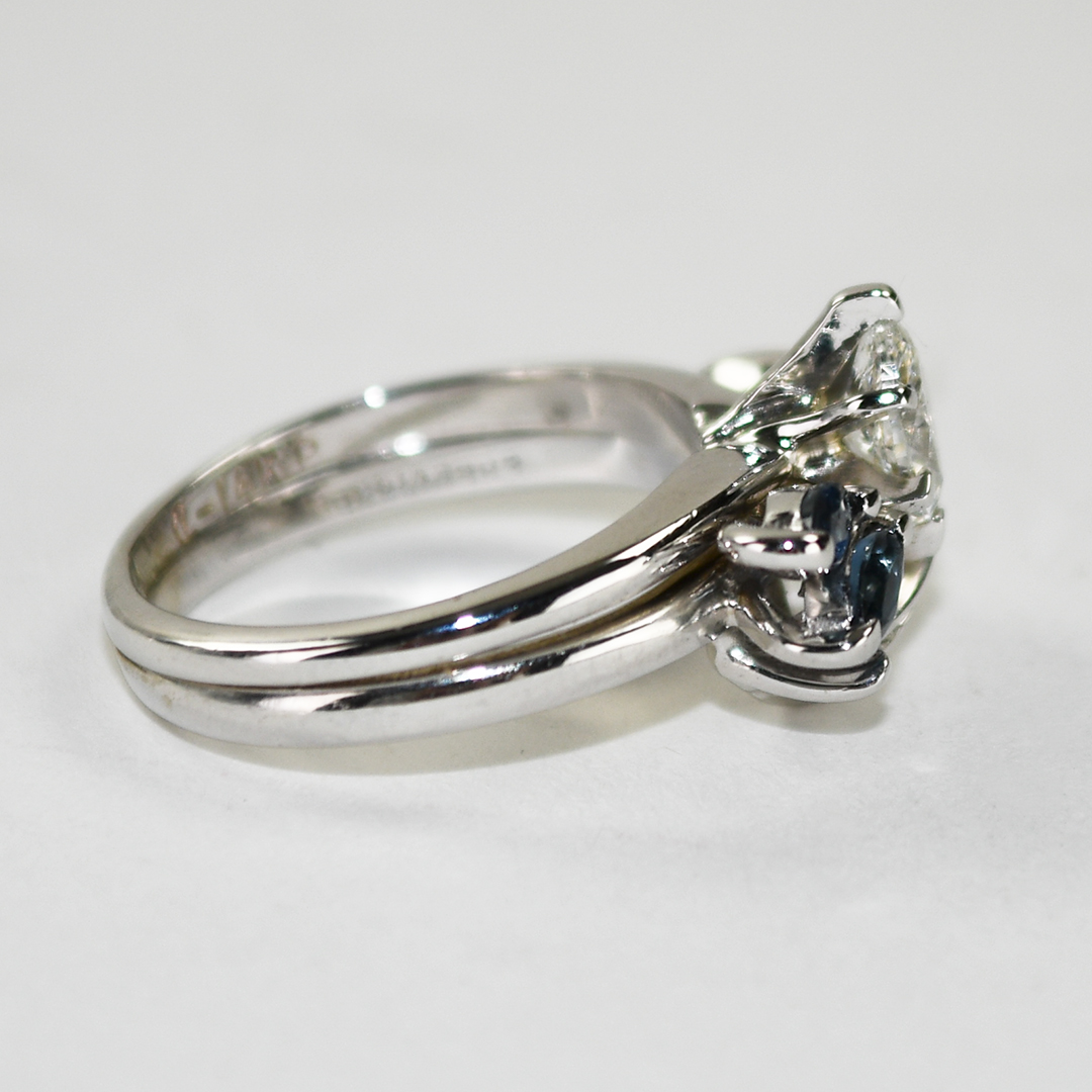 14K White Gold Vintage Sapphire & Diamond Ring 4.1g - Image 3