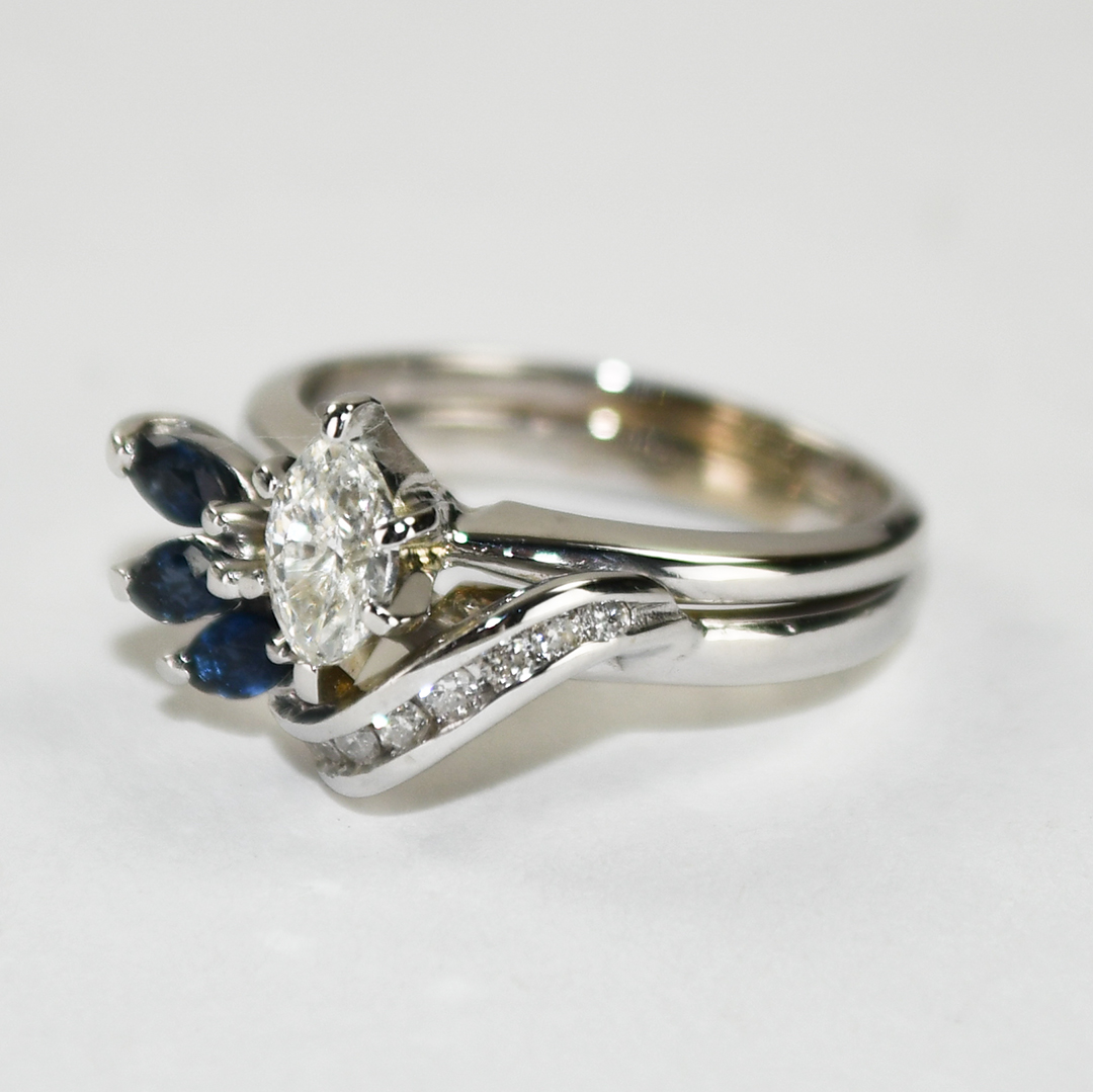 14K White Gold Vintage Sapphire & Diamond Ring 4.1g - Image 6