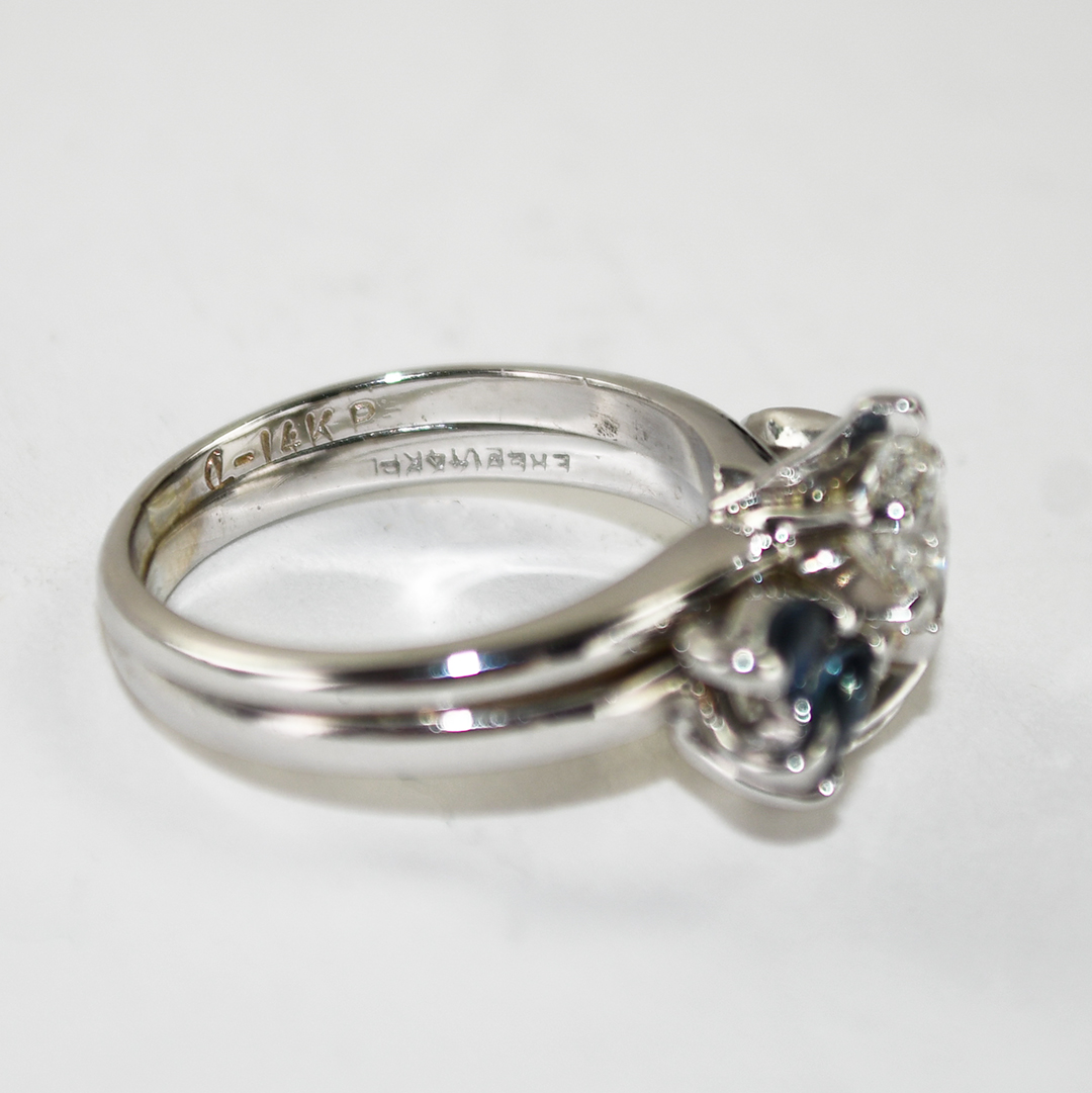 14K White Gold Vintage Sapphire & Diamond Ring 4.1g - Image 7