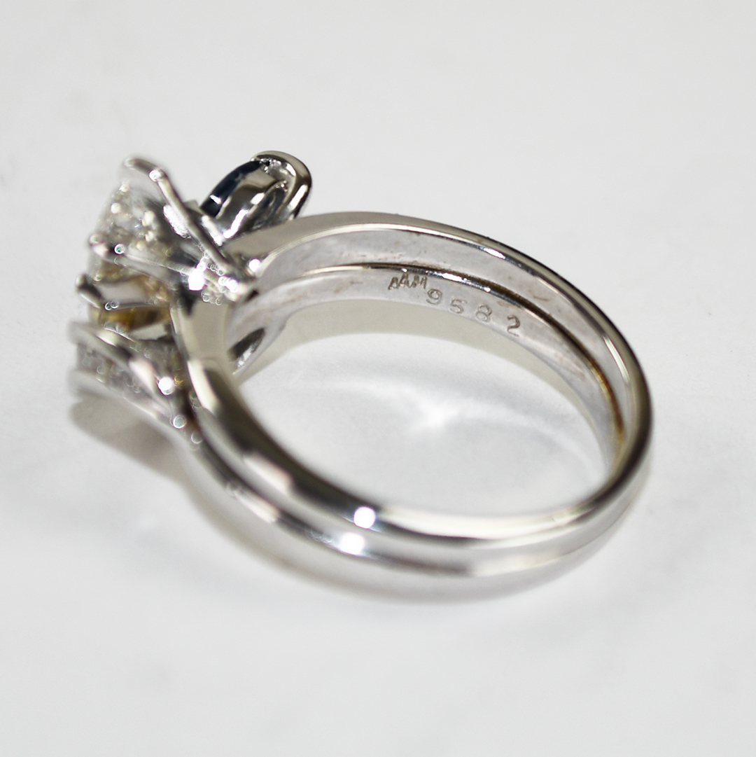 14K White Gold Vintage Sapphire & Diamond Ring 4.1g - Image 8