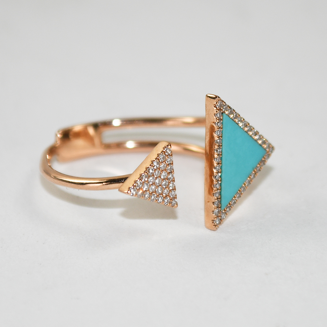 14K Rose Gold Synthetic Turquoise & Natural Diamond Ring 3g - Image 2